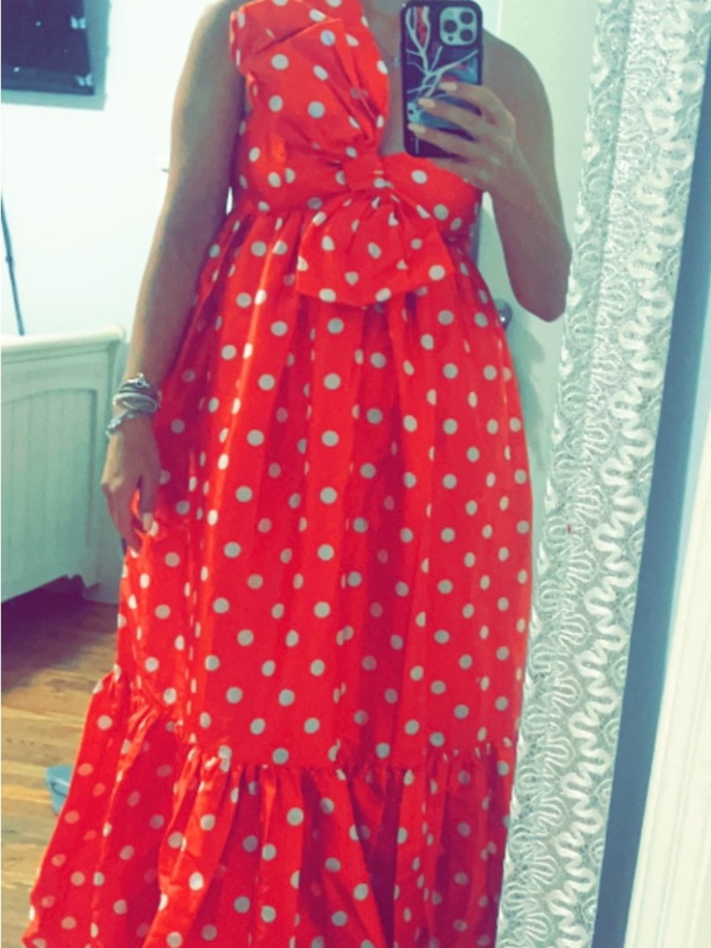 Anthropologie Red Polka Dot Maxi Dress